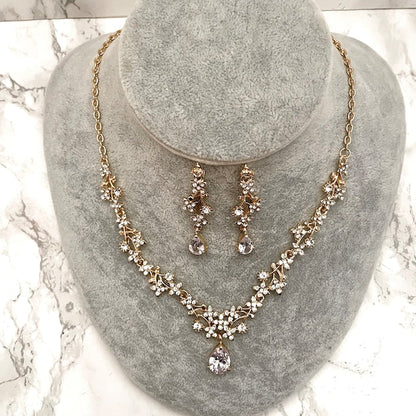 jouer goldビジューブライダルネックレス&ピアスセット【結婚式 アクセサリーセット】