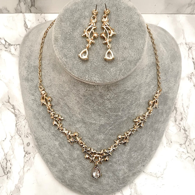 jouer goldビジューブライダルネックレス&ピアスセット【結婚式 アクセサリーセット】