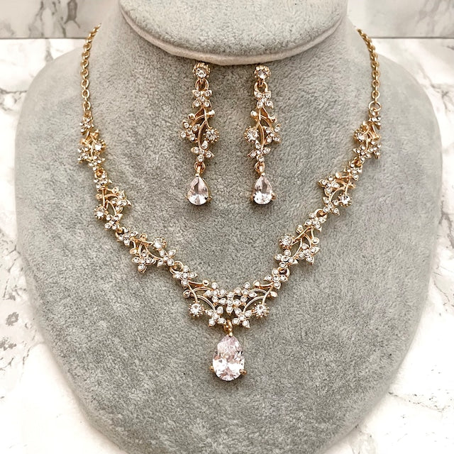 jouer goldビジューブライダルネックレス&ピアスセット【結婚式 アクセサリーセット】