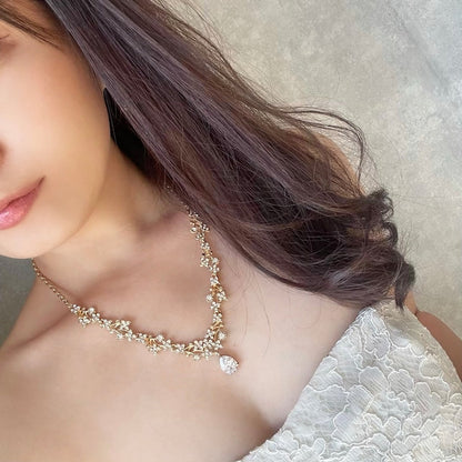 jouer goldビジューブライダルネックレス&ピアスセット【結婚式 アクセサリーセット】