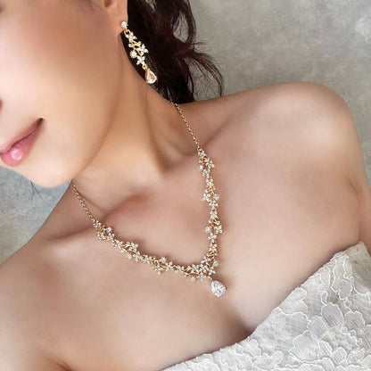 jouer goldビジューブライダルネックレス&ピアスセット【結婚式 アクセサリーセット】