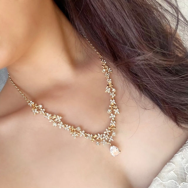 jouer goldビジューブライダルネックレス&ピアスセット【結婚式 アクセサリーセット】