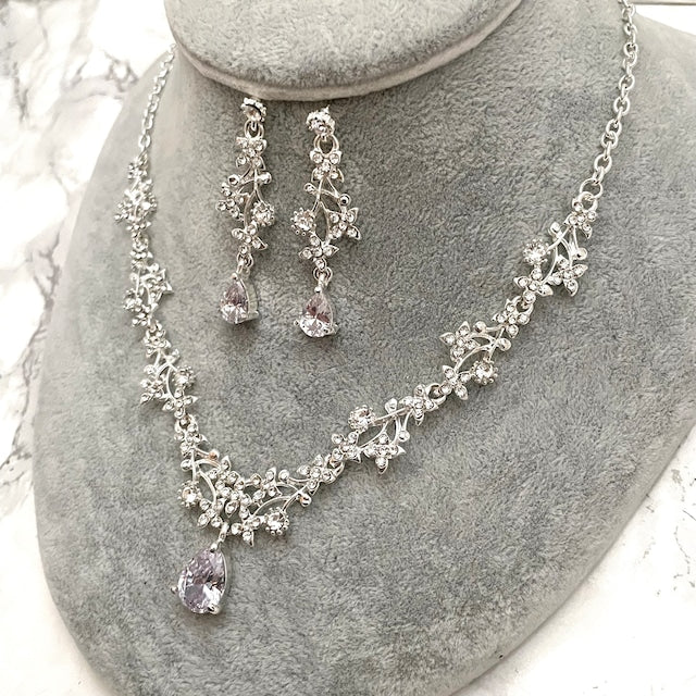 jouer silverビジューブライダルネックレス&ピアスセット 【結婚式 アクセサリーセット】