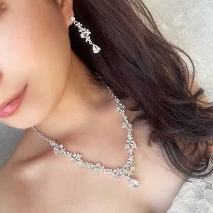 jouer silverビジューブライダルネックレス&ピアスセット 【結婚式 アクセサリーセット】