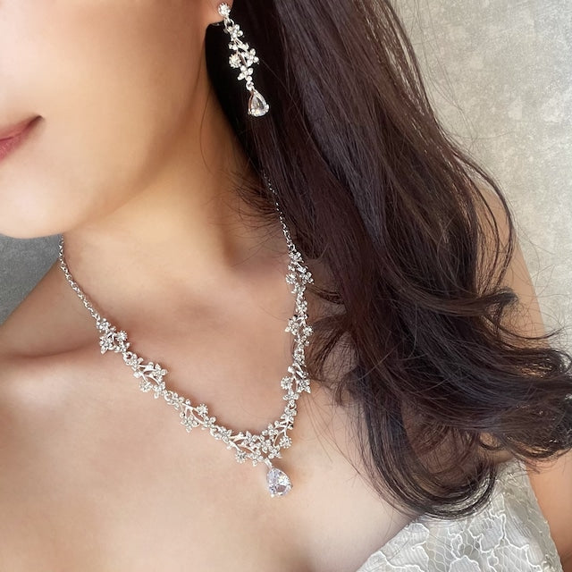 jouer silverビジューブライダルネックレス&ピアスセット 【結婚式 アクセサリーセット】