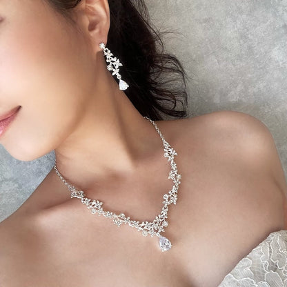 jouer silverビジューブライダルネックレス&ピアスセット 【結婚式 アクセサリーセット】