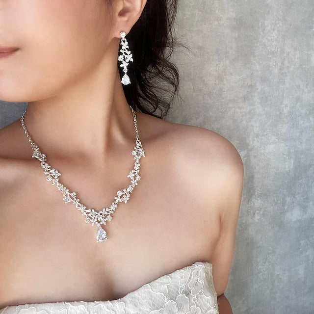 jouer silverビジューブライダルネックレス&ピアスセット 【結婚式 アクセサリーセット】
