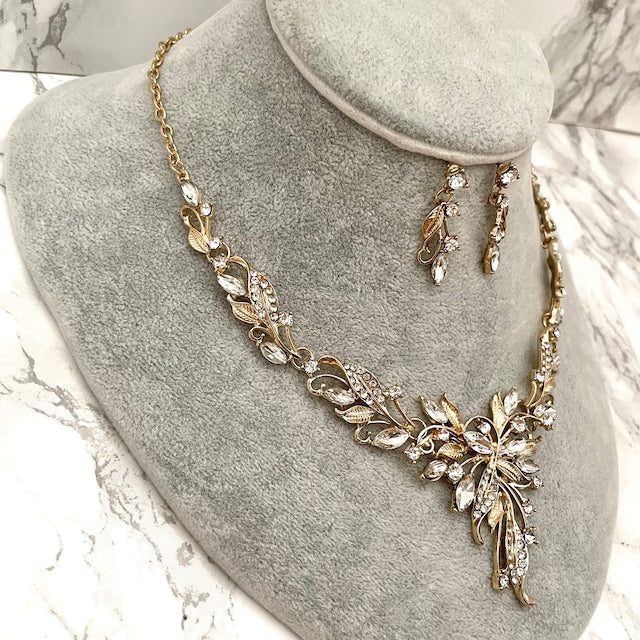 vif gold ビジューブライダルネックレス&ピアスset 【結婚式 アクセサリーセット】