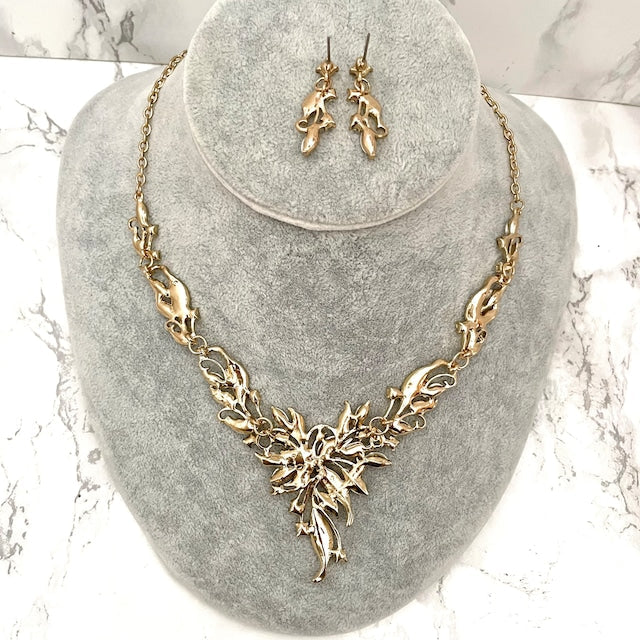 vif gold ビジューブライダルネックレス&ピアスset 【結婚式 アクセサリーセット】