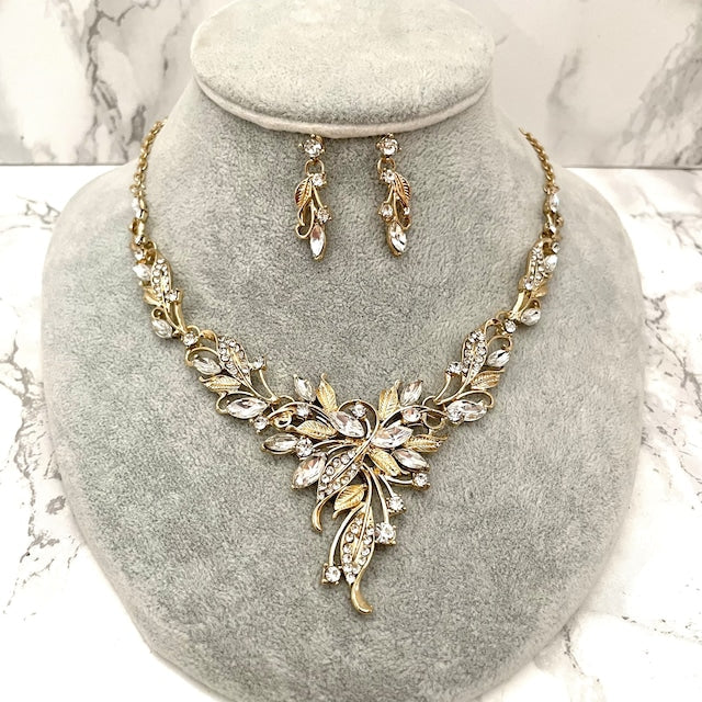 vif gold ビジューブライダルネックレス&ピアスset 【結婚式 アクセサリーセット】