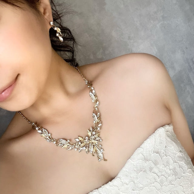 vif gold ビジューブライダルネックレス&ピアスset 【結婚式 アクセサリーセット】