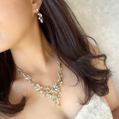 vif gold ビジューブライダルネックレス&ピアスset 【結婚式　アクセサリーセット】