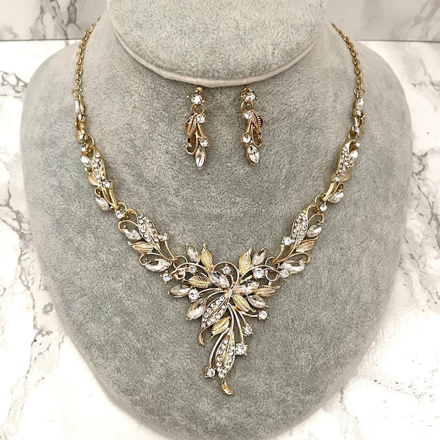 vif gold ビジューブライダルネックレス&ピアスset 【結婚式 アクセサリーセット】