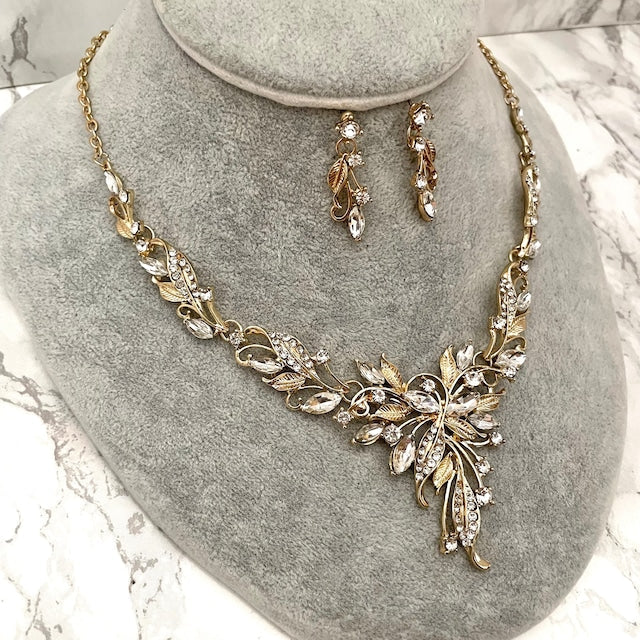 vif gold ビジューブライダルネックレス&ピアスset 【結婚式 アクセサリーセット】