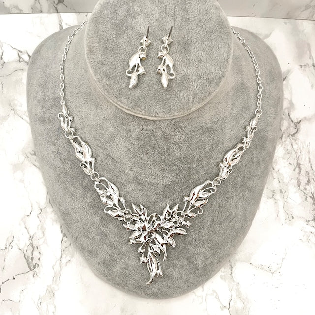 vif silver ビジューブライダルネックレス&ピアスset 【結婚式 アクセサリーセット】