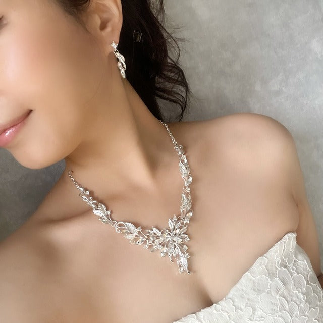 vif silver ビジューブライダルネックレス&ピアスset 【結婚式 アクセサリーセット】