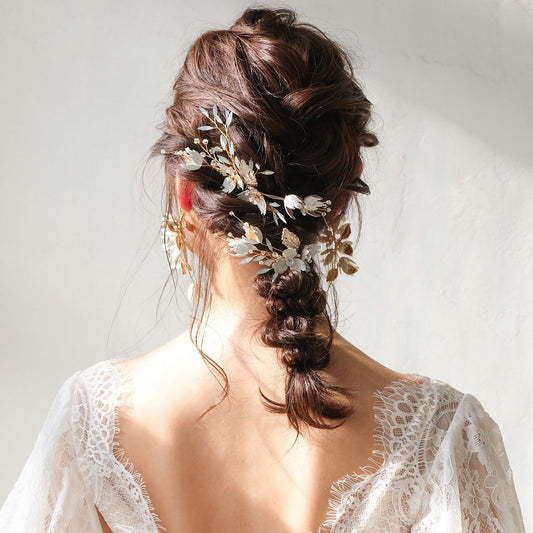 ブライダルヘッドドレス フラワー つぼみ ヘッドコーム ピン ゴールド p5 【結婚式 ヘアアクセサリー】