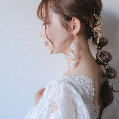 【ピアス】ブライダルピアス タッセル ビーズ ゴールド p6 【結婚式 ピアス イヤリング】