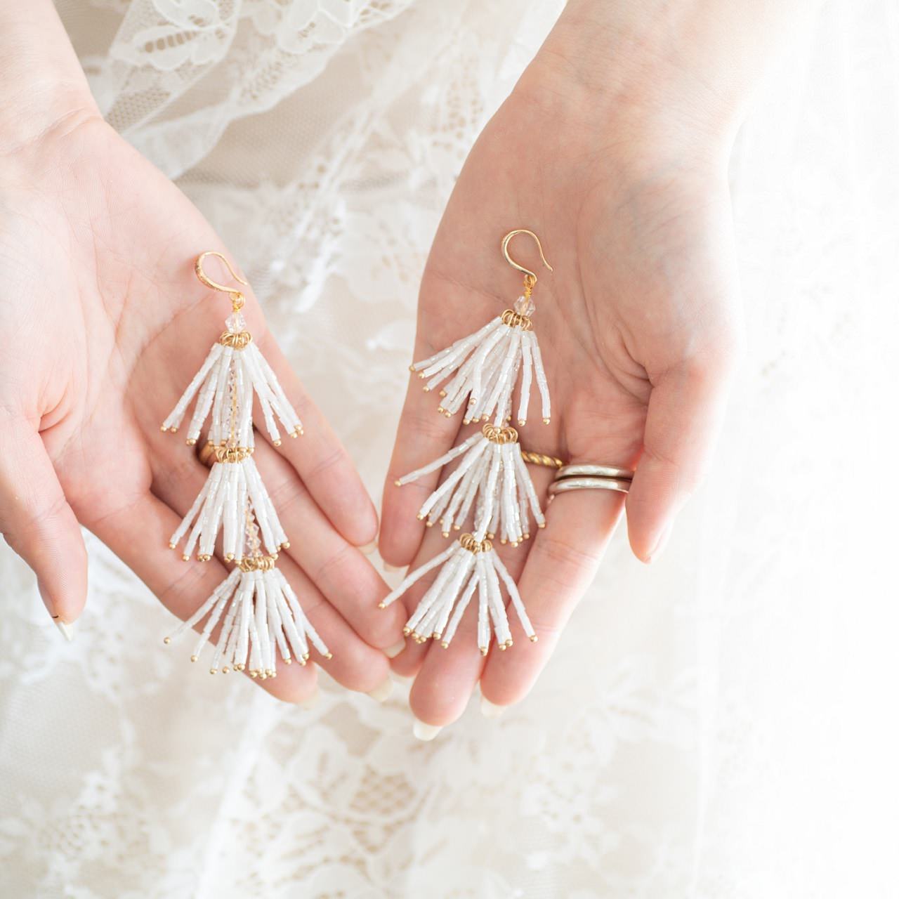 【ピアス】ブライダルピアス タッセル ビーズ ゴールド p6 【結婚式 ピアス イヤリング】