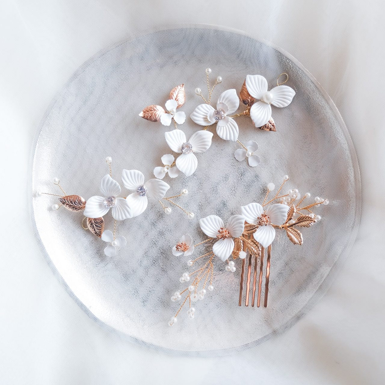 (2点セット) ブライダルヘッドドレス フラワー ピン パール ゴールド p8 【結婚式 ヘアアクセサリー】