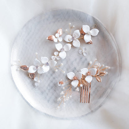 (2点セット) ブライダルヘッドドレス フラワー ピン パール ゴールド p8 【結婚式 ヘアアクセサリー】