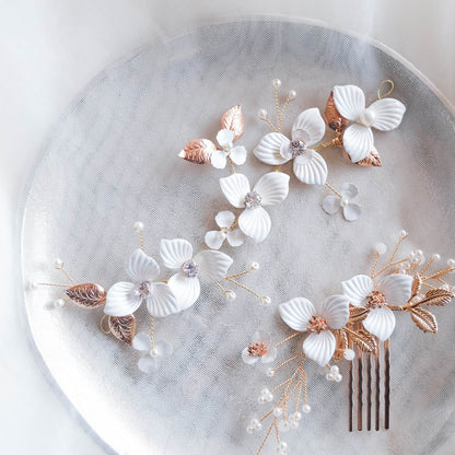 (2点セット) ブライダルヘッドドレス フラワー ピン パール ゴールド p8 【結婚式 ヘアアクセサリー】