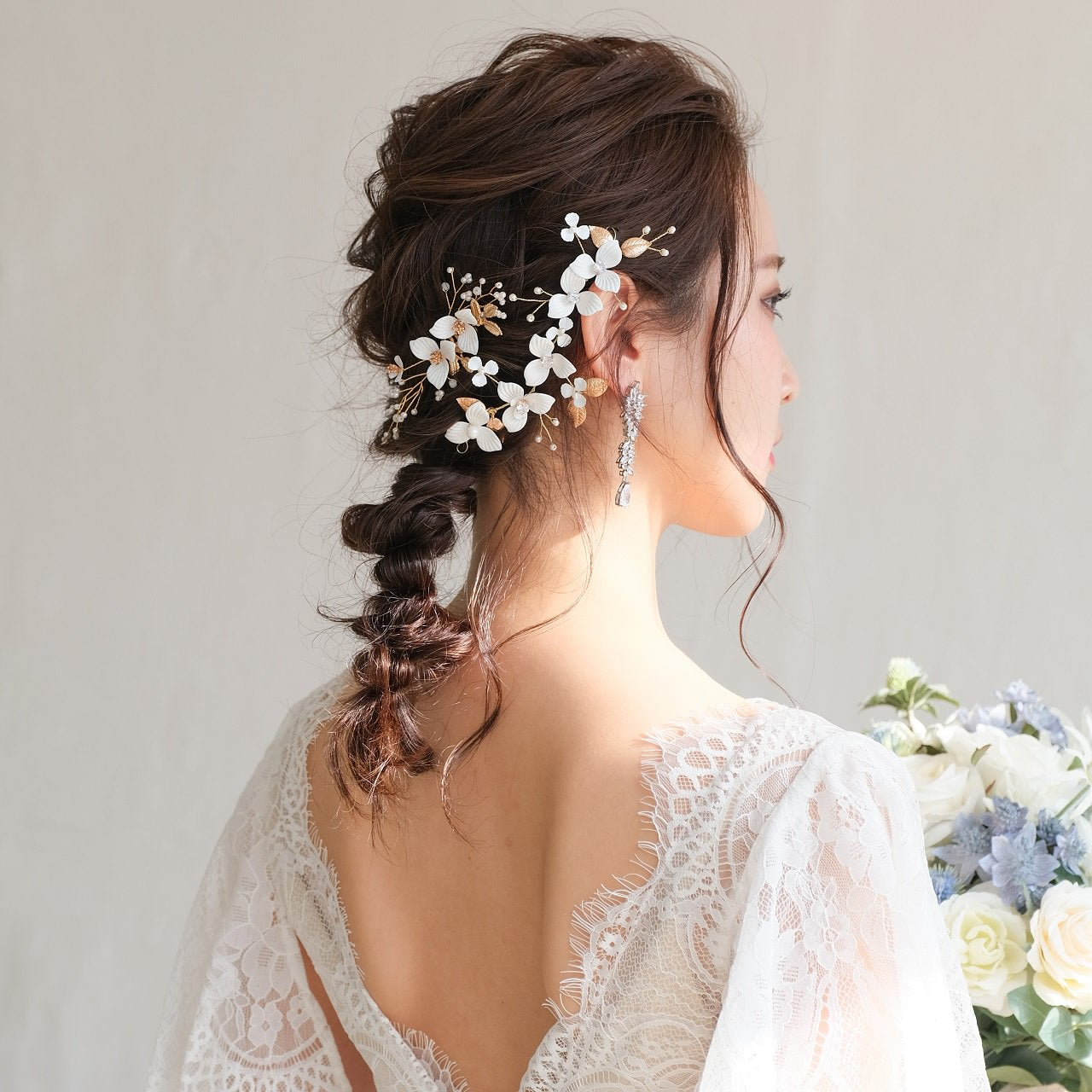(2点セット) ブライダルヘッドドレス フラワー ピン パール ゴールド p8 【結婚式 ヘアアクセサリー】