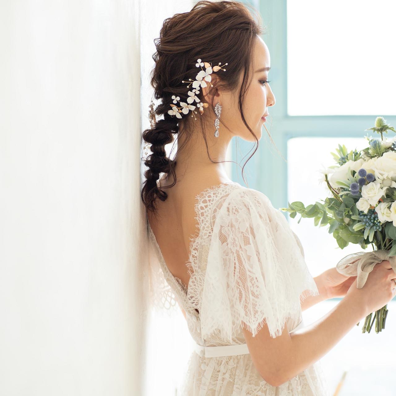 (2点セット) ブライダルヘッドドレス フラワー ピン パール ゴールド p8 【結婚式 ヘアアクセサリー】