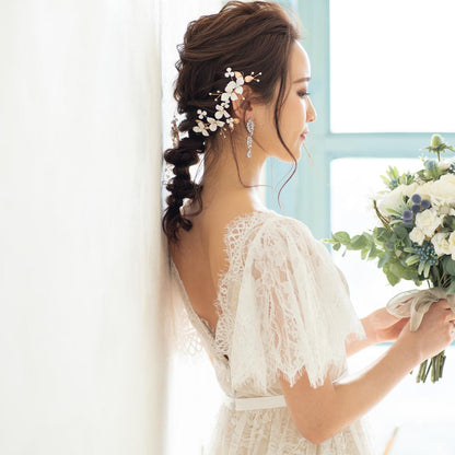 (2点セット) ブライダルヘッドドレス フラワー ピン パール ゴールド p8 【結婚式 ヘアアクセサリー】