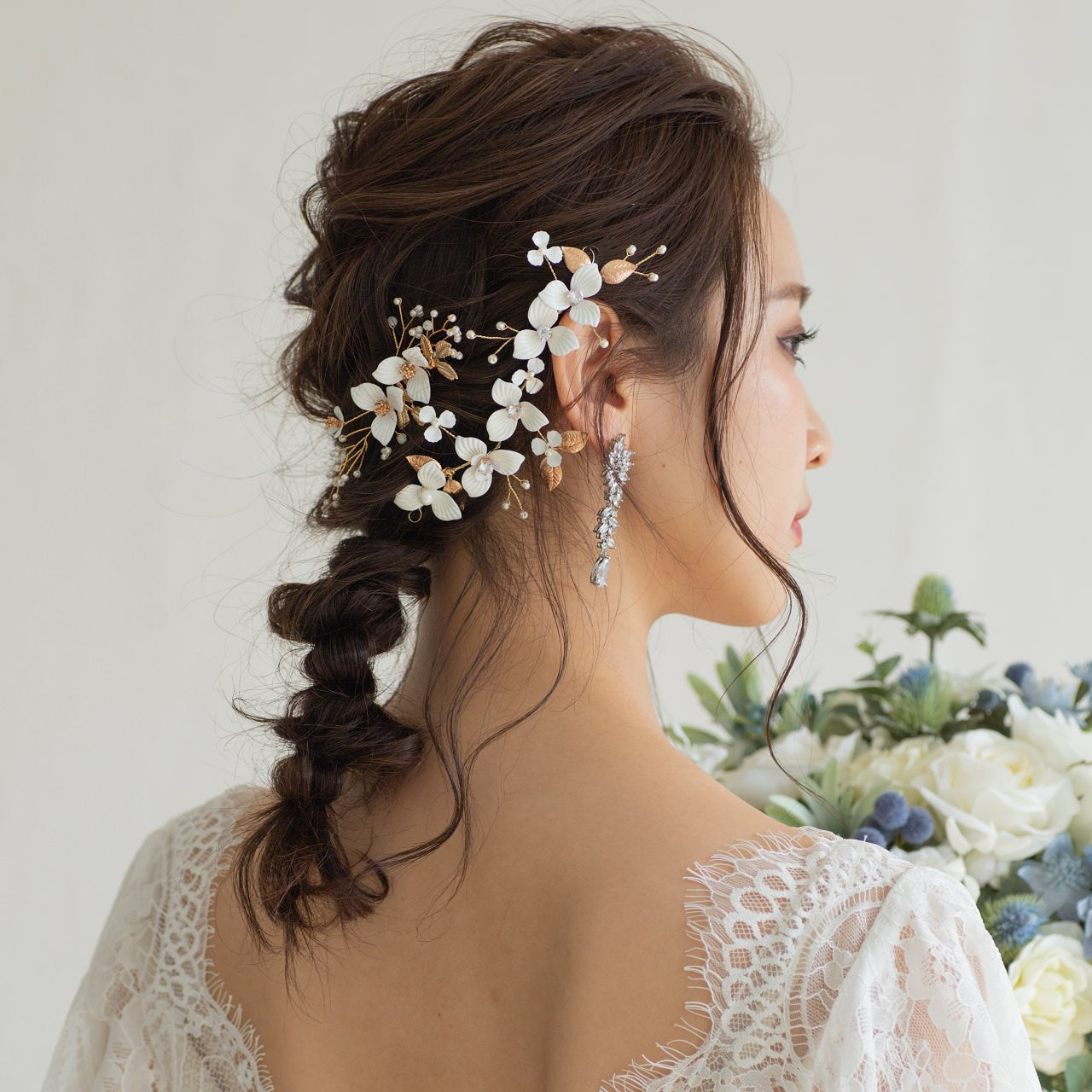 (2点セット) ブライダルヘッドドレス フラワー ピン パール ゴールド p8 【結婚式 ヘアアクセサリー】
