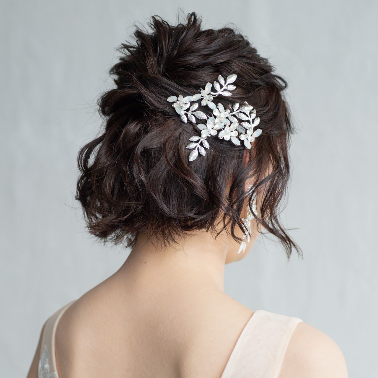 (4点セット) ブライダルヘッドドレス フラワー リーフ ヘッドコーム ピン【シルバー】p10 【結婚式 ヘアアクセサリー】