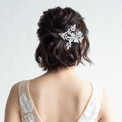 (4点セット) ブライダルヘッドドレス フラワー リーフ ヘッドコーム ピン【シルバー】p10 【結婚式 ヘアアクセサリー】