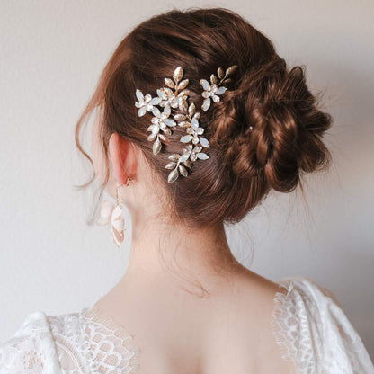 (4点セット) ブライダルヘッドドレス フラワー リーフ ヘッドコーム ピン【ゴールド】p11 【結婚式 ヘアアクセサリー】