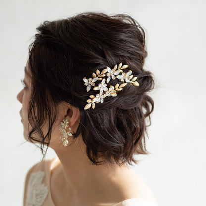 (4点セット) ブライダルヘッドドレス フラワー リーフ ヘッドコーム ピン【ゴールド】p11 【結婚式 ヘアアクセサリー】
