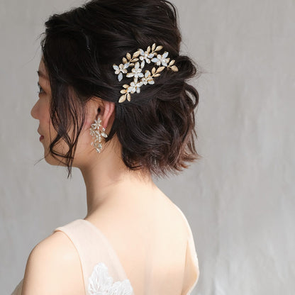 (4点セット) ブライダルヘッドドレス フラワー リーフ ヘッドコーム ピン【ゴールド】p11 【結婚式 ヘアアクセサリー】