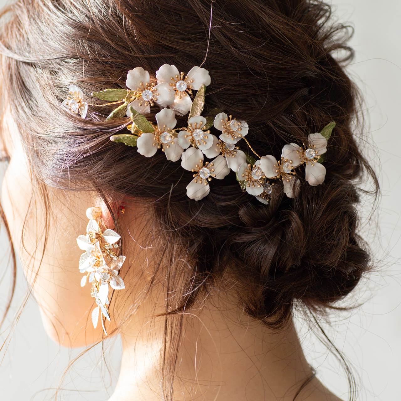 (3点セット) ブライダルヘッドドレス フラワー ピン パール ゴールド p12 【結婚式 ヘアアクセサリー】