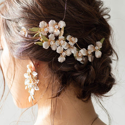 (3点セット) ブライダルヘッドドレス フラワー ピン パール ゴールド p12 【結婚式 ヘアアクセサリー】