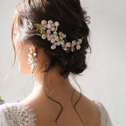 (3点セット) ブライダルヘッドドレス フラワー ピン パール ゴールド p12 【結婚式　ヘアアクセサリー】