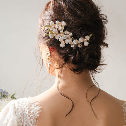 (3点セット) ブライダルヘッドドレス フラワー ピン パール ゴールド p12 【結婚式　ヘアアクセサリー】