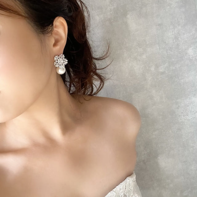 【ピアス・イヤリング】flocon ジルコニアブライダルピアス 【結婚式 ピアス イヤリング】