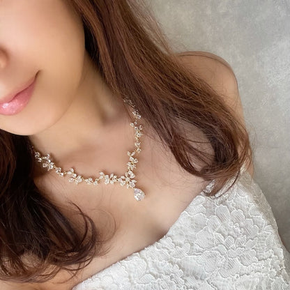 juri yellowgold ジルコニア ネックレス&ピアスセット 【結婚式 アクセサリーセット】