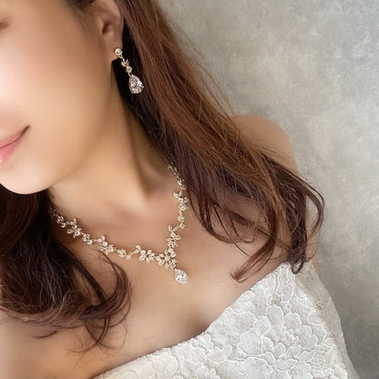 juri yellowgold ジルコニア ネックレス&ピアスセット 【結婚式 アクセサリーセット】