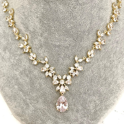 juri yellowgold ジルコニア ネックレス&ピアスセット 【結婚式 アクセサリーセット】