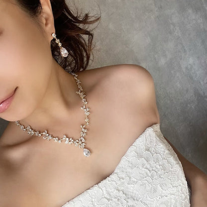 juri yellowgold ジルコニア ネックレス&ピアスセット 【結婚式 アクセサリーセット】