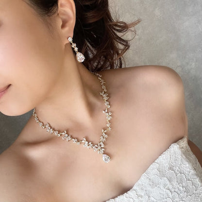 juri yellowgold ジルコニア ネックレス&ピアスセット 【結婚式 アクセサリーセット】