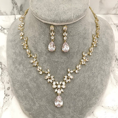 juri yellowgold ジルコニア ネックレス&ピアスセット 【結婚式 アクセサリーセット】