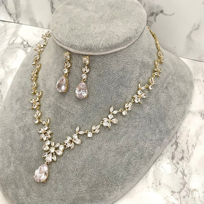 juri yellowgold ジルコニア ネックレス&ピアスセット 【結婚式 アクセサリーセット】