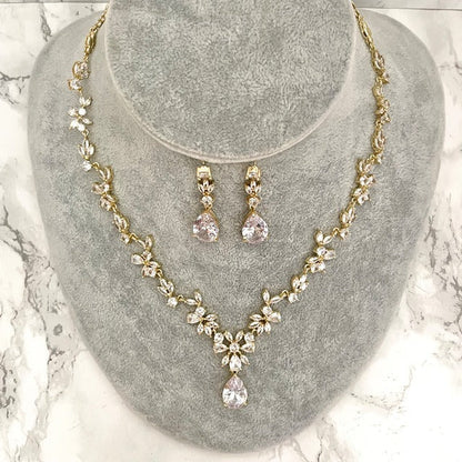 juri yellowgold ジルコニア ネックレス&ピアスセット 【結婚式 アクセサリーセット】