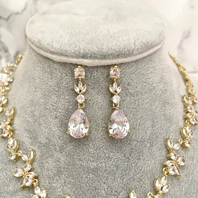 juri yellowgold ジルコニア ネックレス&ピアスセット 【結婚式 アクセサリーセット】