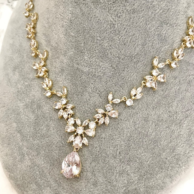 juri yellowgold ジルコニア ネックレス&ピアスセット 【結婚式 アクセサリーセット】